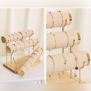 LIKE-NEW Beige Velvet & Rose Gold Bracelet & Jewelry 3 Tier Display Stand